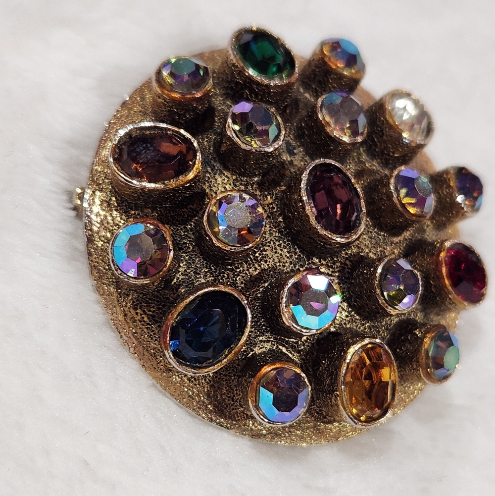 Vintage Brooch with Multicolor Bezel Set Gems - Picture 2 of 6